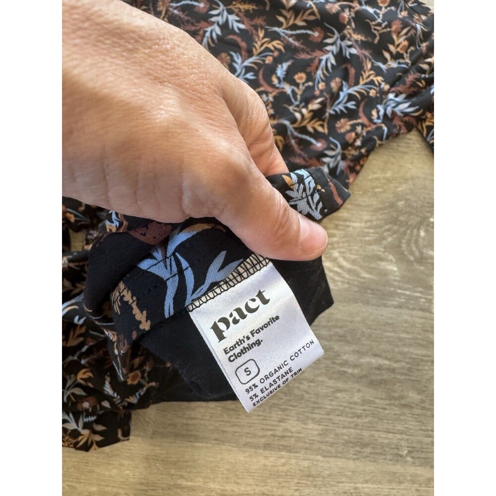 Pact Organic Cotton Dress Women's Sz S Long Sleeve Midi Wrap Black Floral Whimsy - Picture 4 of 4